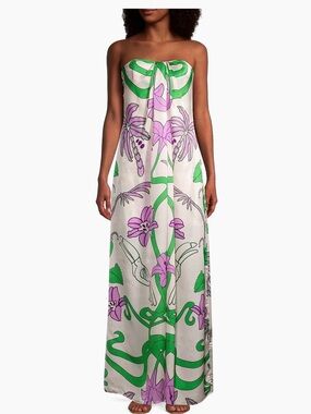 Juan De Dios Bardot Strapless Maxi Silk Dress Size 4 $580
